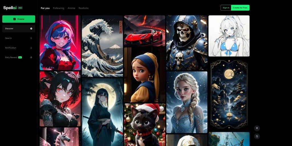 interface of spellai art generator