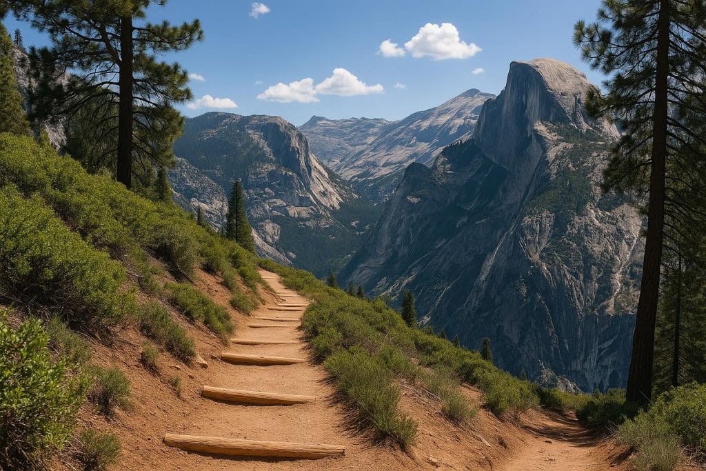 Scenic national park trail surrounded by forest highlighting trail conservation efforts