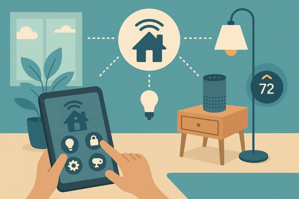 Smart home devices controlling lights and thermostat for an efficient home automation routine