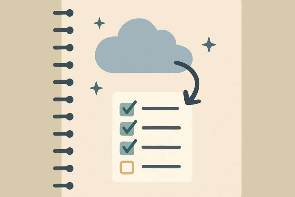 Blueprint and desk with planner, coffee cup, and pen symbolizing goal setting and achievement