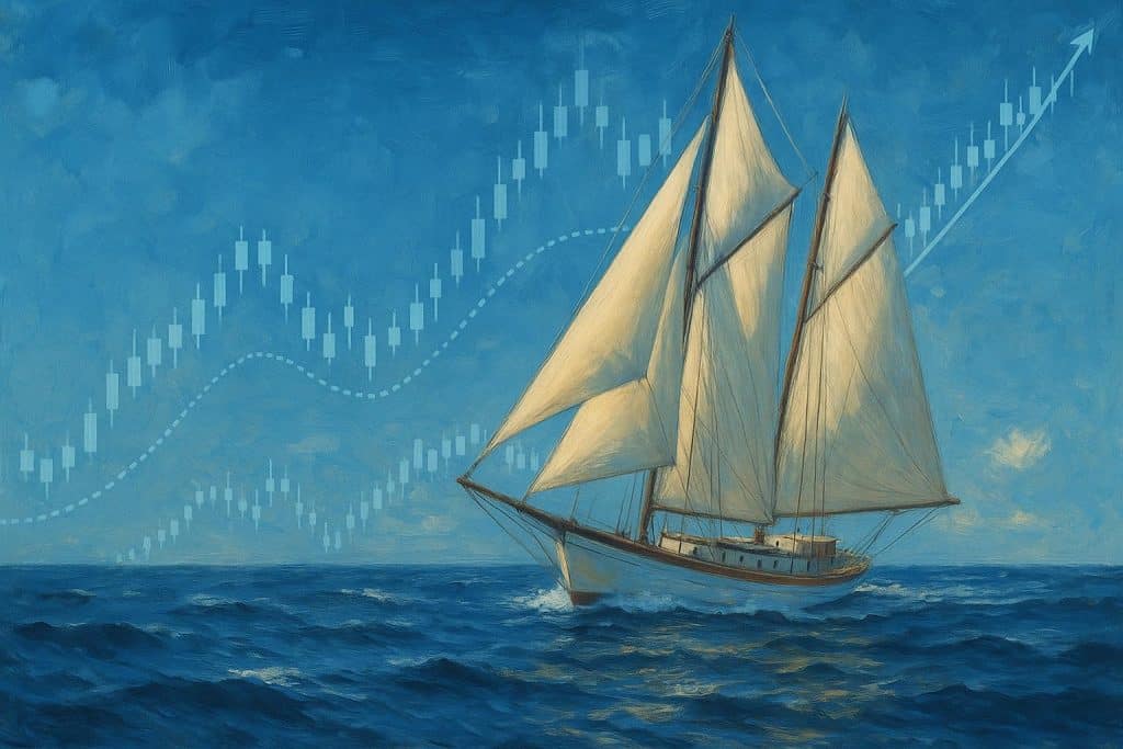 Sailboat navigating open water, illustrating parallels between sailing strategies and financial markets