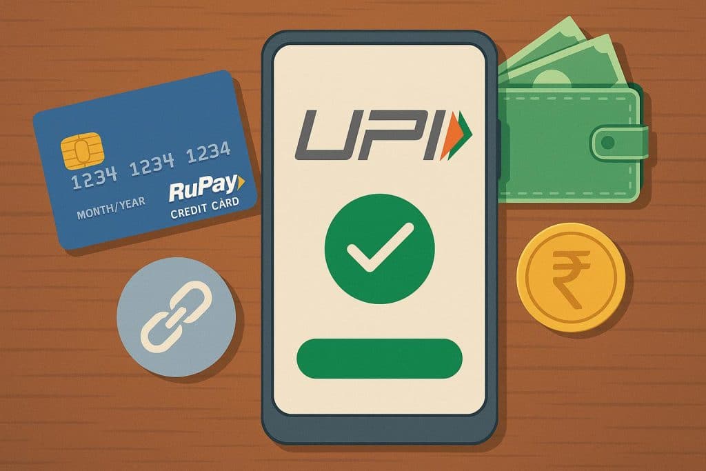 RuPay credit card and UPI symbols illustrating digital payment integration in India