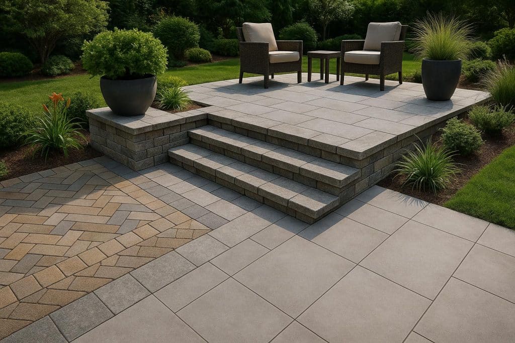 Display of MSI premium pavers and tiles showcasing modern outdoor and indoor design solutions