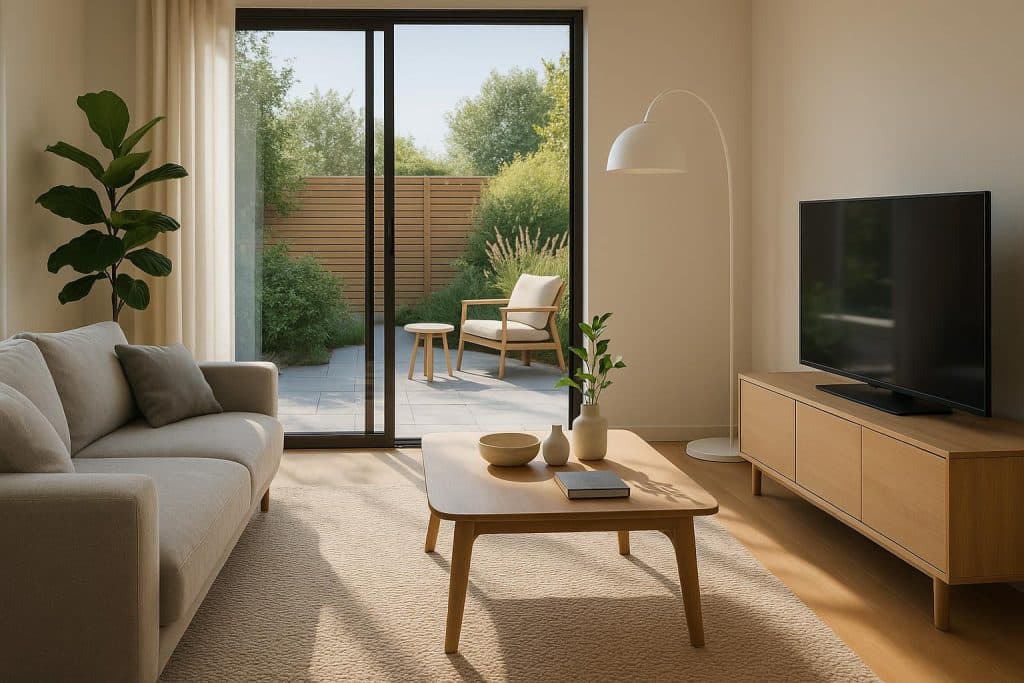The Future of Comfortable Living: Designing Homes for Modern Lifestyles Contemporary open-plan living room with smart home features and minimalist modern decor