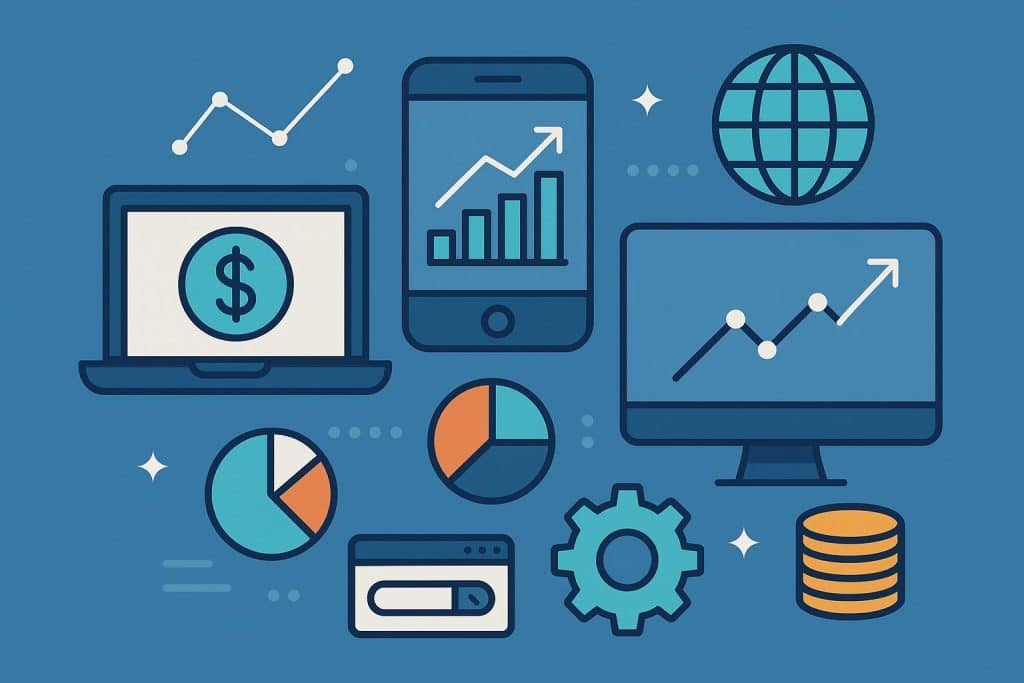 10 Proven Ways for Fintech Companies to Boost Their Online Presence Digital marketing strategies illustration for fintech companies increasing online visibility