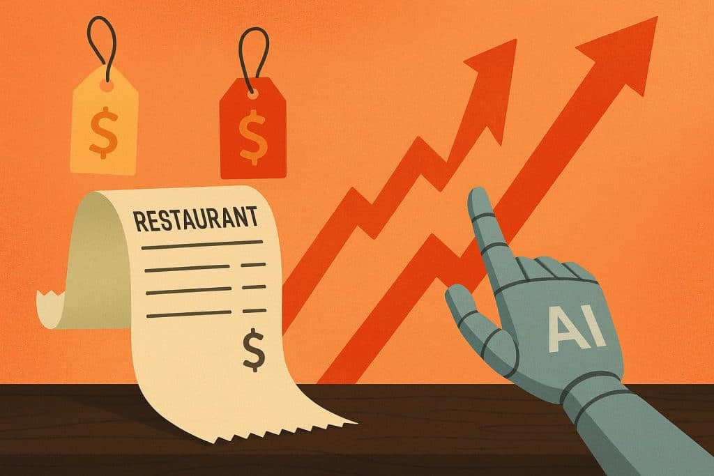 Inside the Restaurant Industry’s Cost Crunch and How AI Is Helping Businesses Fight Back Commercial kitchen with digital screens and AI technology optimizing restaurant operations costs