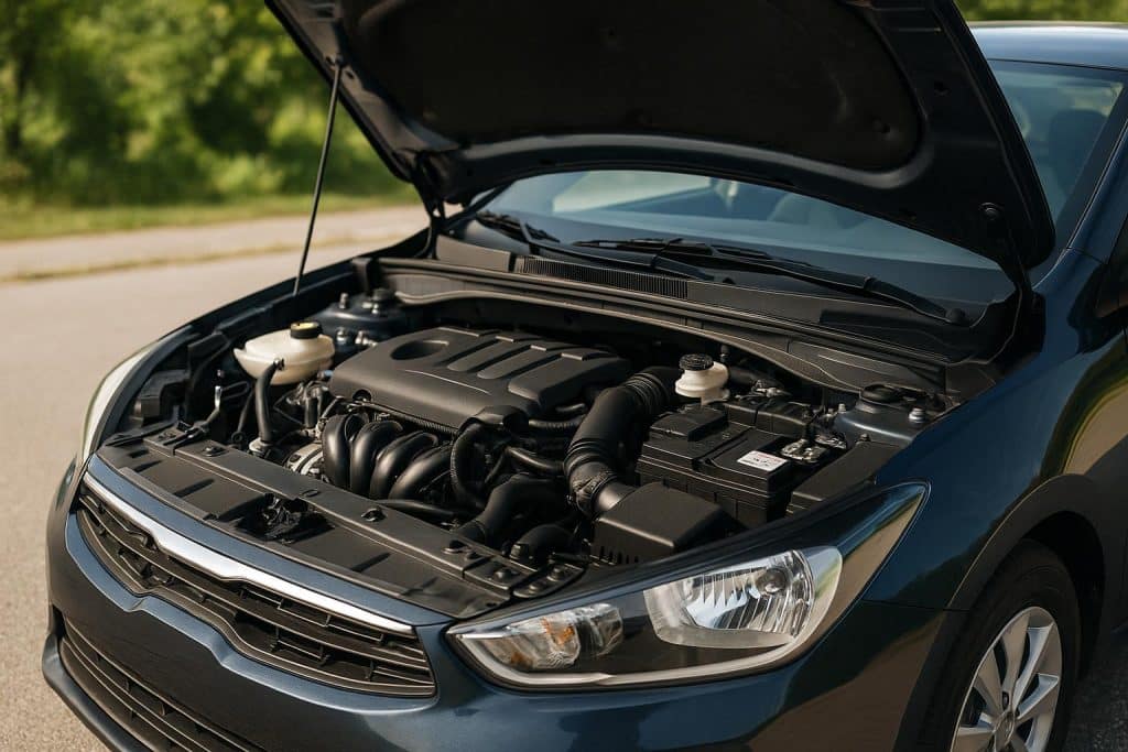 Mechanic inspecting car engine during routine check to ensure vehicle safety and reliability