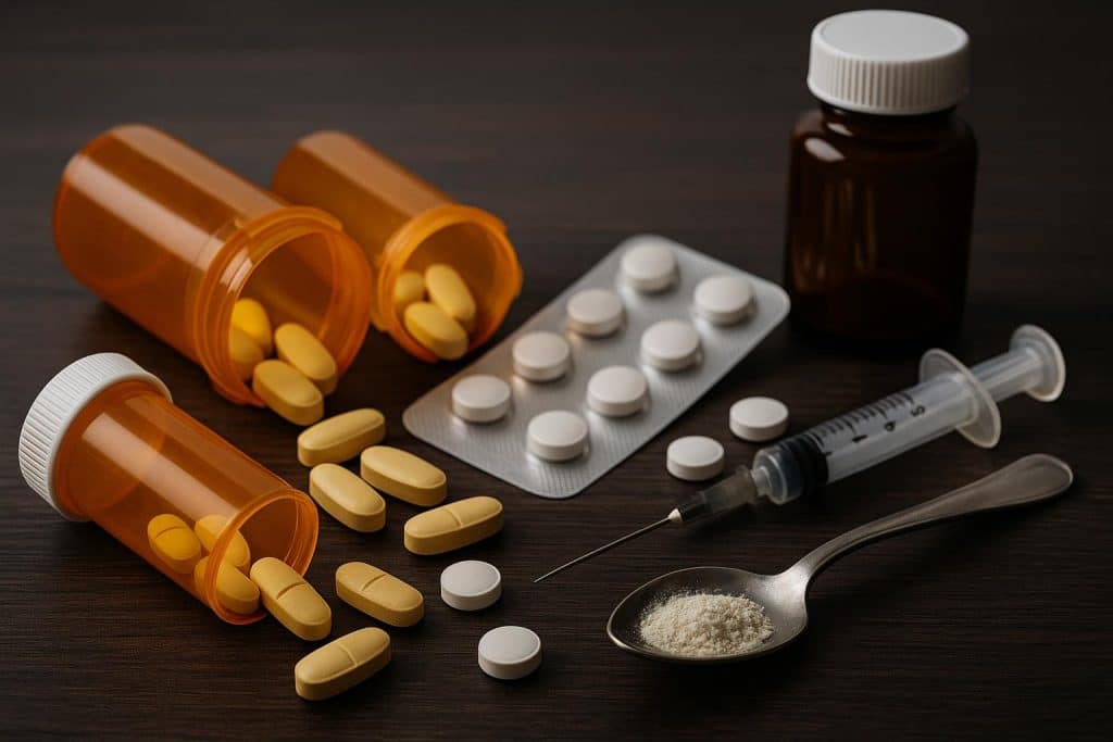 Prescription medication bottles and pills symbolizing professional detox for drug dependence
