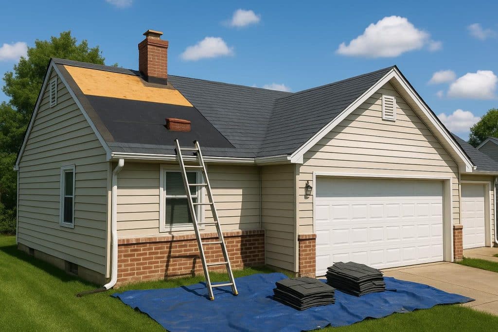 Akron home with newly repaired roof showcasing quality workmanship and improved curb appeal