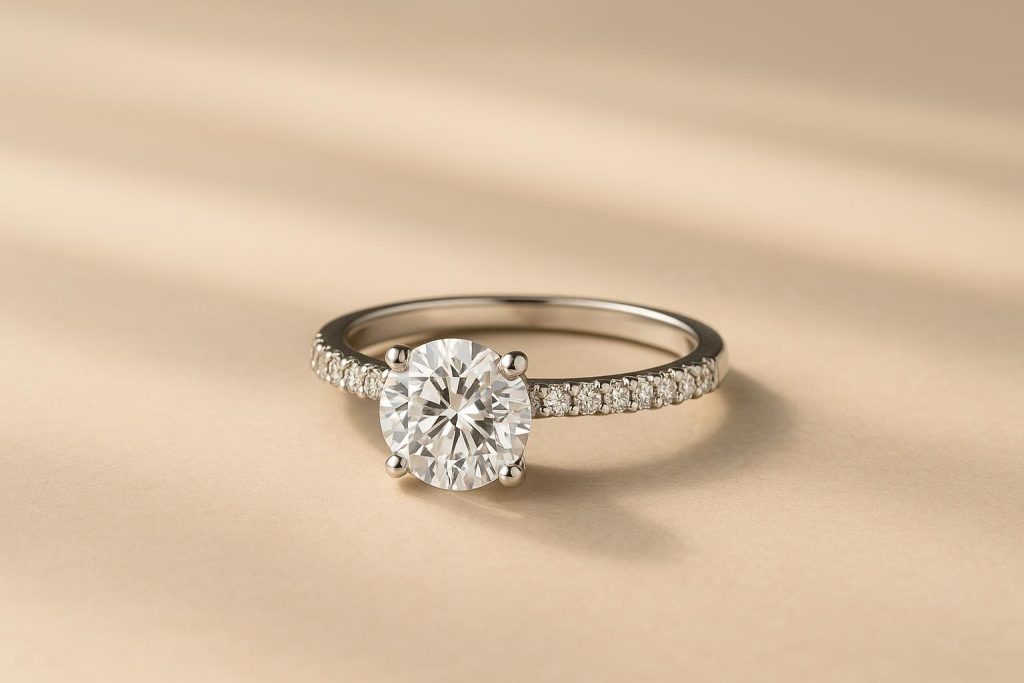 Sparkling lab-grown diamond ring set in a modern band, showcasing innovative jewelry trends