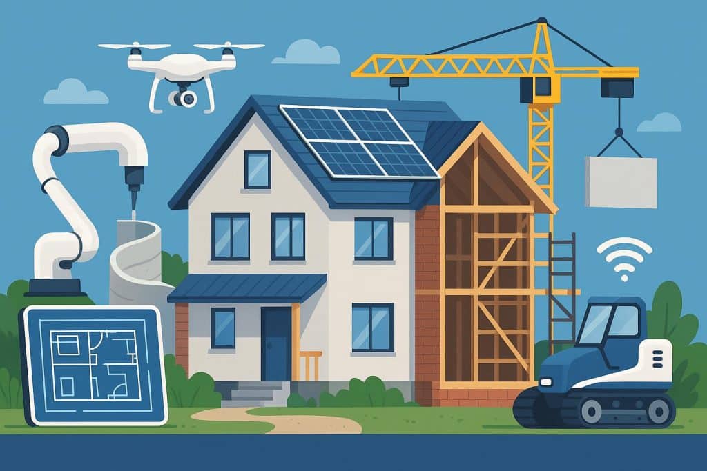 Modern Innovations Shaping Home Construction in 2025 Smart home construction with sustainable materials and advanced building technology solutions