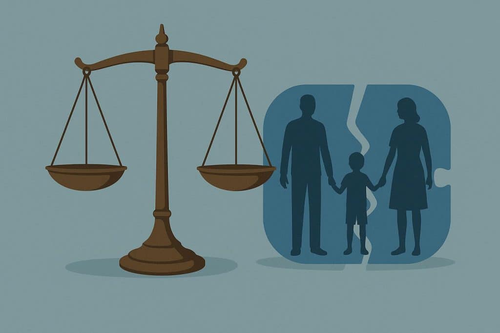 Legal consultation between spouses with a support lawyer during a family transition discussion