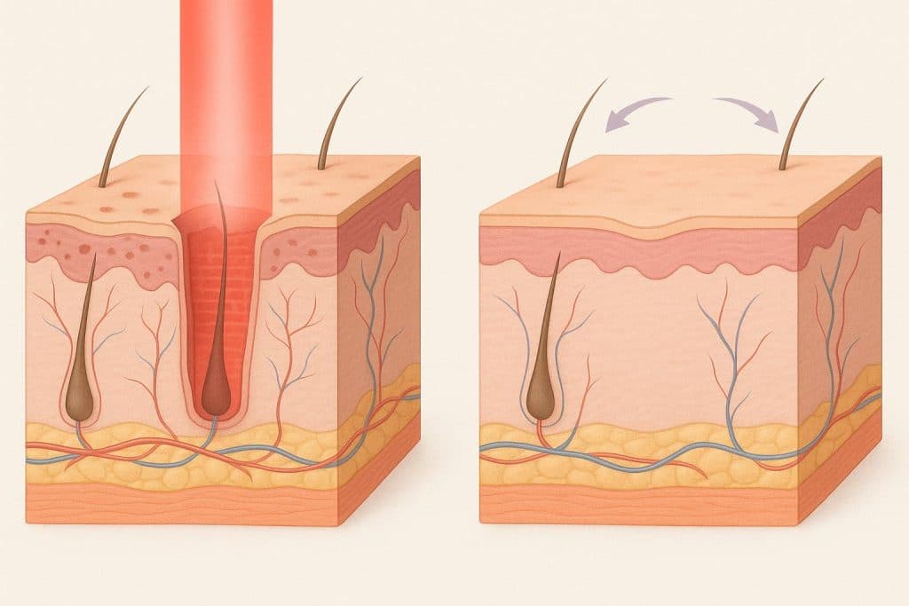 Acne scar removal treatment process showing skin healing and improved texture