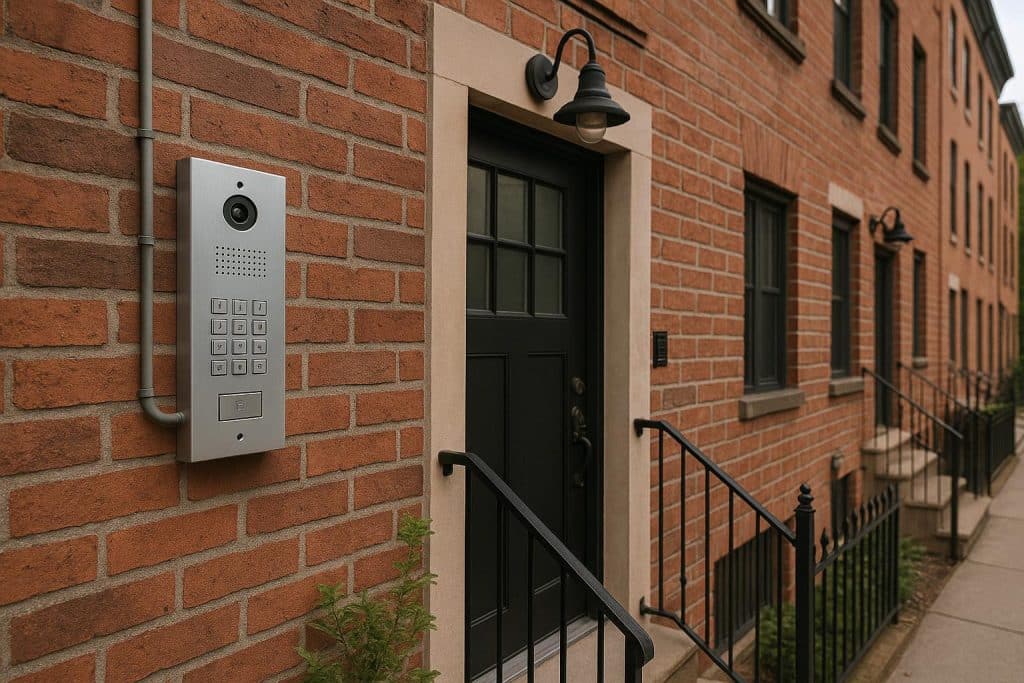 Modern intercom system installed in a Brooklyn apartment building for enhanced security