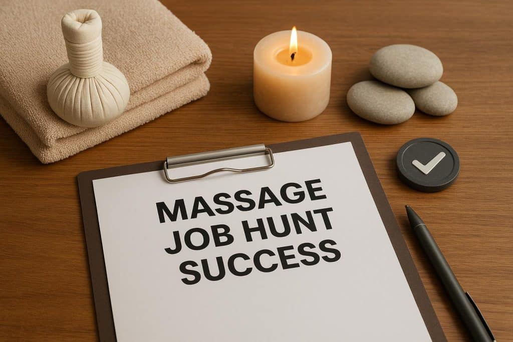 Professional massage workspace with oils and towels representing Swedish massage job opportunities
