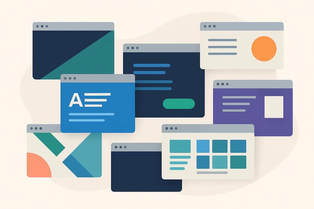 Minimalist website layout with bold typography and vibrant colors showcasing modern design trends