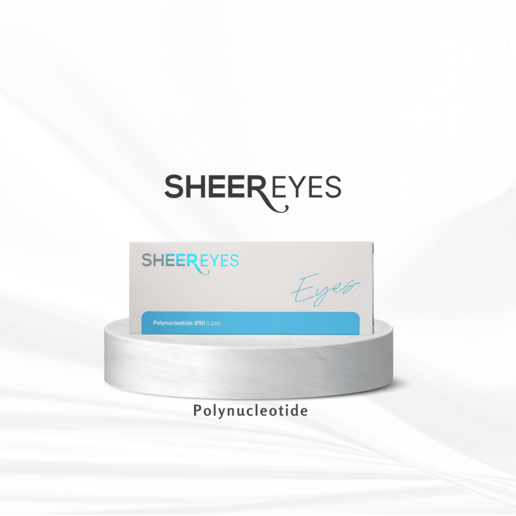 Syringe applying skin booster treatment to under-eye area for dark circles and rejuvenation