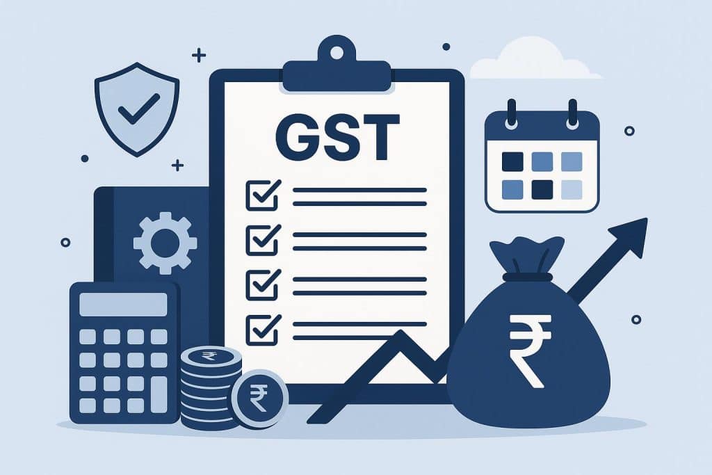 Top GST Compliance Tips for Startups and MSMEs Checklist and calculator with startup documents representing GST compliance tips for small businesses