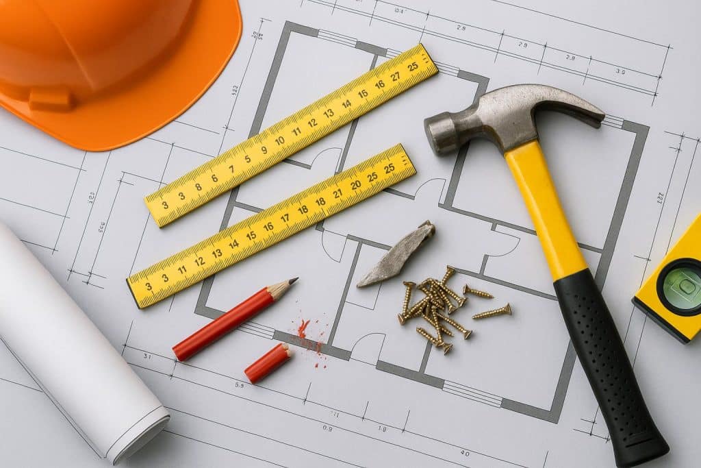 Niv Levy: Guidance On Avoiding Costly Construction Mistakes Construction site with blueprint plans and tools, highlighting tips to prevent costly building errors