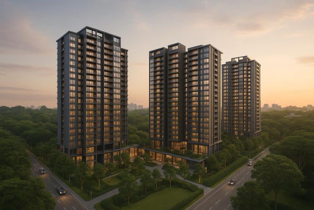 Modern architecture and lush landscaping at Lentor Gardens Residences in District 26