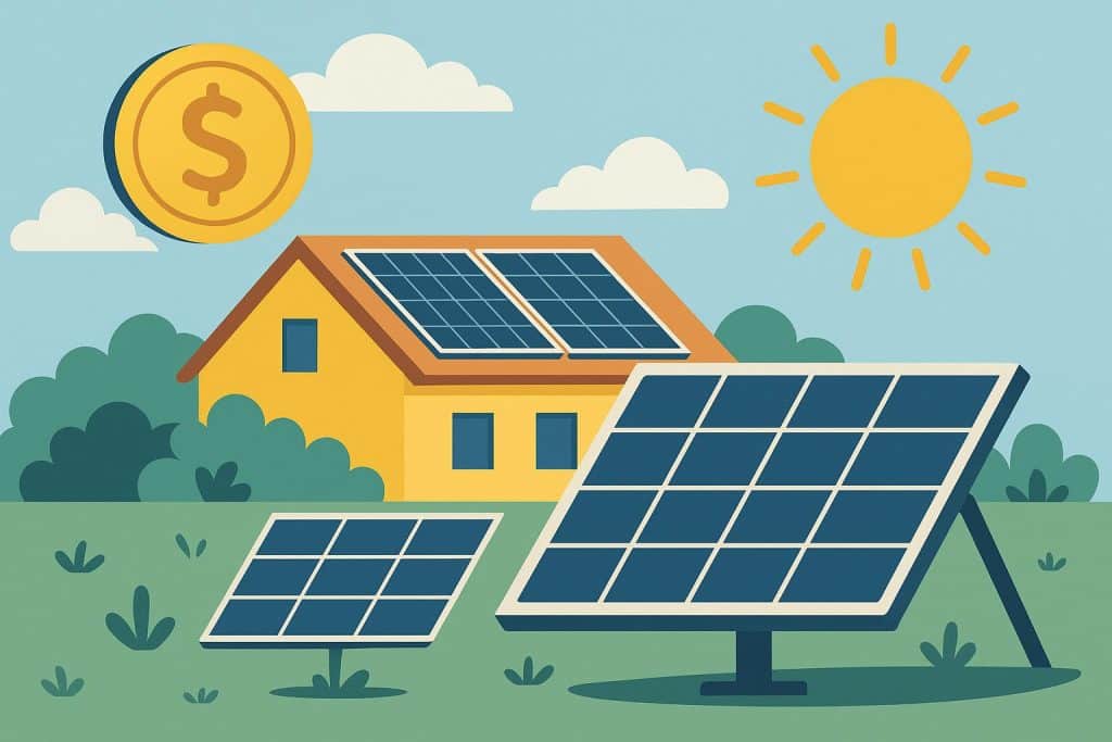 Solar panels installed on a home roof generating renewable energy for cost-effective savings