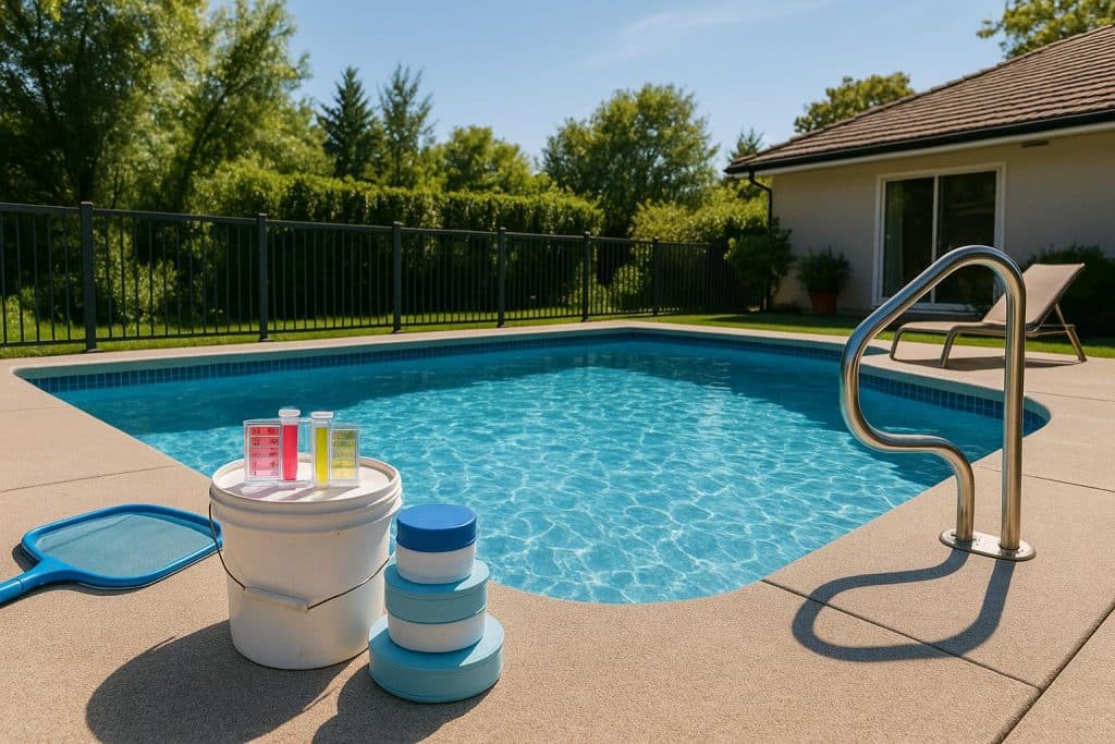 Smart commercial pool maintenance: affordable luxury for your business Professional pool maintenance technician inspecting clean residential swimming pool for quality assurance