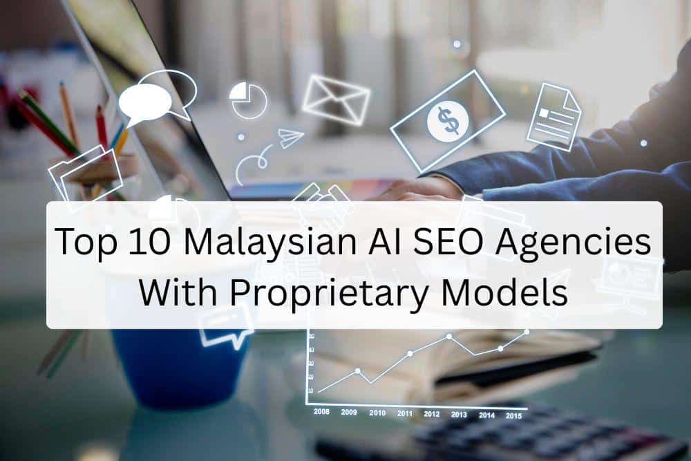 Top 10 Malaysian SEO Agencies With Proprietary Models A person typing on a laptop, with symbols like dollars, documents, and email flying out.