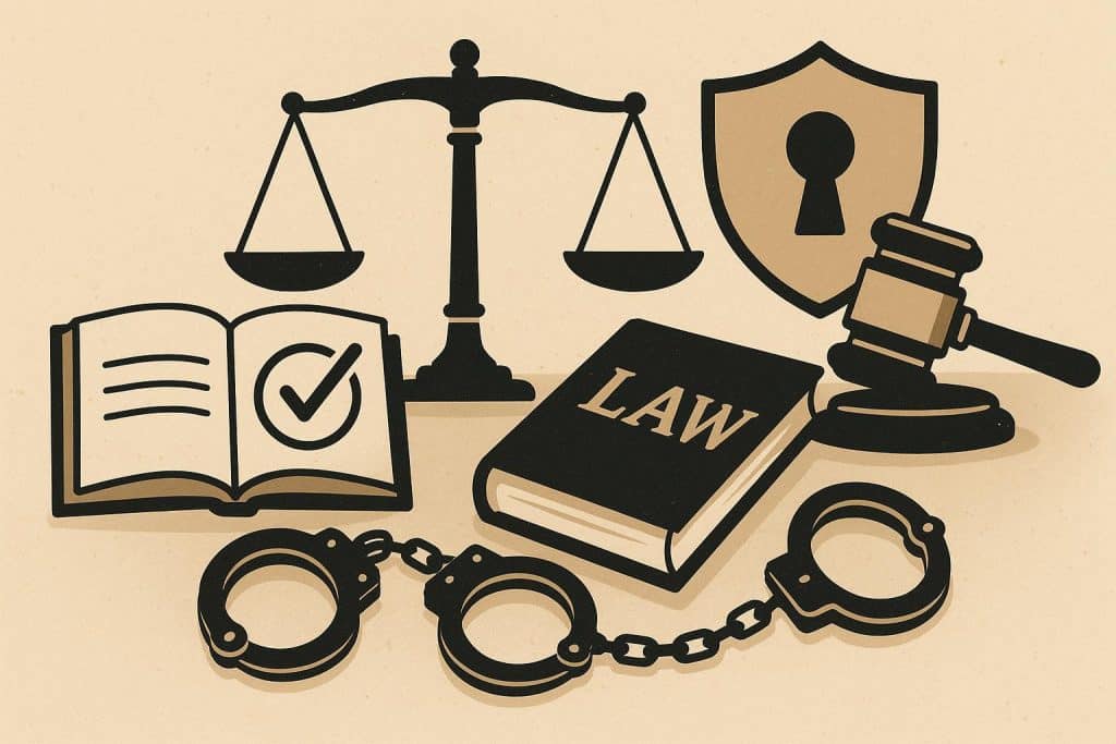 Courtroom gavel and legal documents representing rights of defendants in criminal proceedings