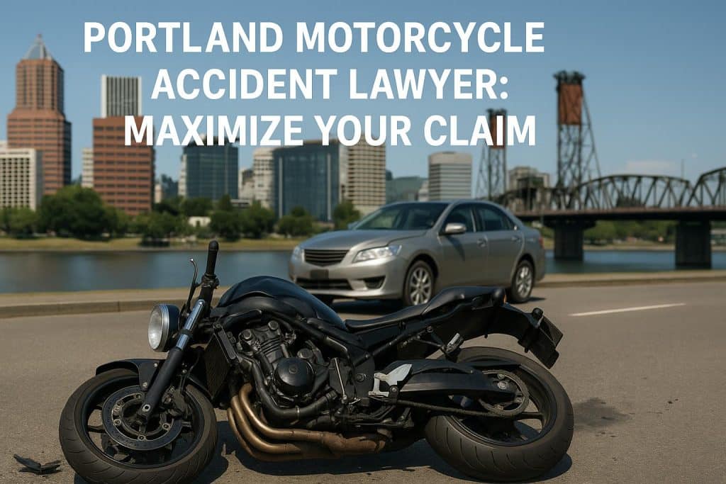 Portland Motorcycle Accident Lawyer: Maximize Your Claim Motorcycle accident scene in Portland with legal support concept for injury claim assistance