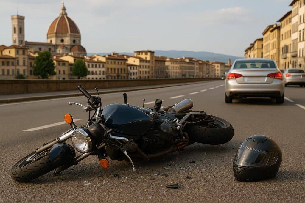 Understanding Damages in Florence Motorcycle Accidents Damaged motorcycle on Florence street highlighting accident aftermath and legal considerations
