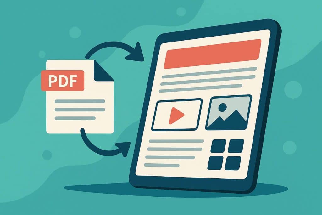 Turning PDFs Into Interactive Content for Digital Publishing PDF transformed into interactive digital content on a tablet for online publishing platforms