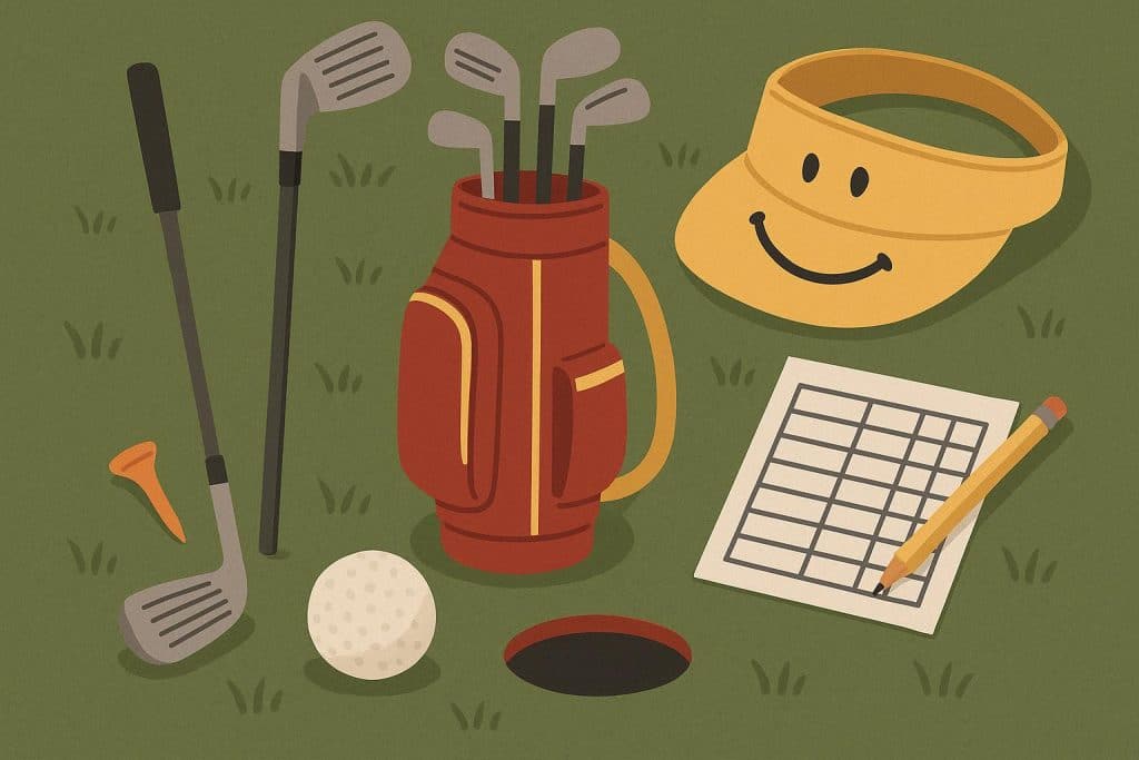 Golf course scene illustrating various player personalities for dealing with typical golf behaviors