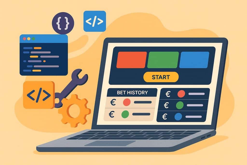 Colorful digital interface showcasing online color prediction game development elements