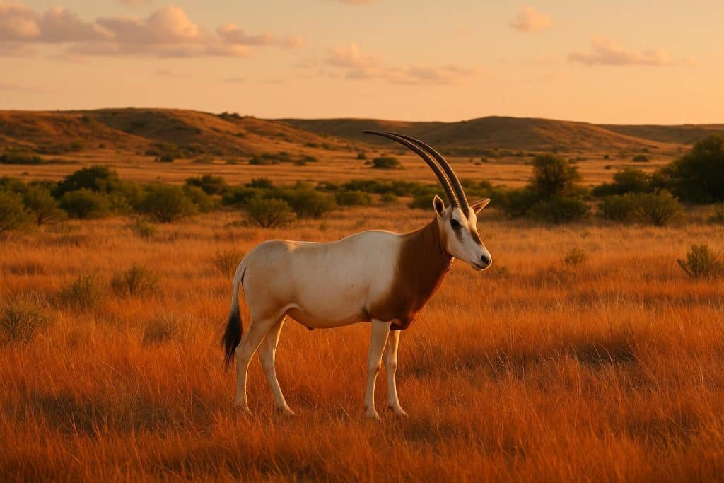 Wild game animal standing in Oklahoma's rolling plains amidst tall grass and open landscape