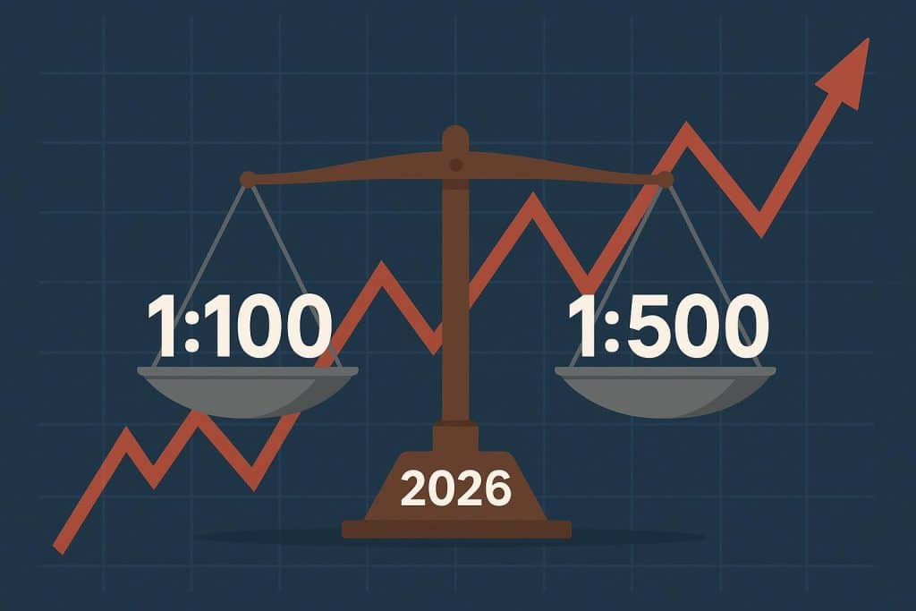 Forex trading charts comparing 1:100 vs 1:500 leverage options for beginner traders