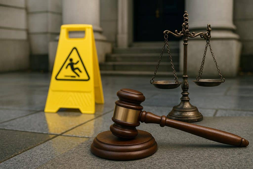 Expert Legal Support for Slip and Fall Victims in New York City New York City sidewalk with caution sign highlighting slip and fall legal support services