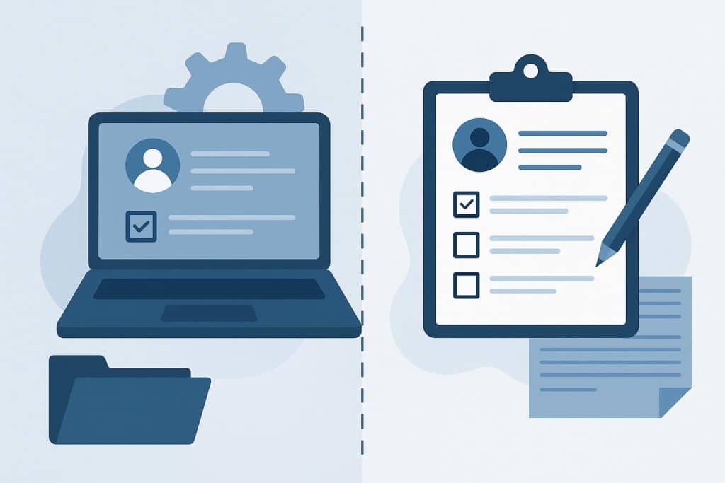 Modern dashboard showcasing automated employee onboarding software vs manual paperwork.
