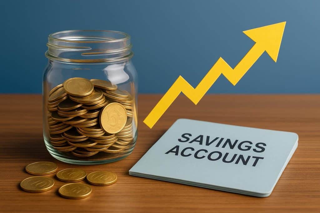 Bank savings account passbook and coins illustrating the impact of interest rates on savings