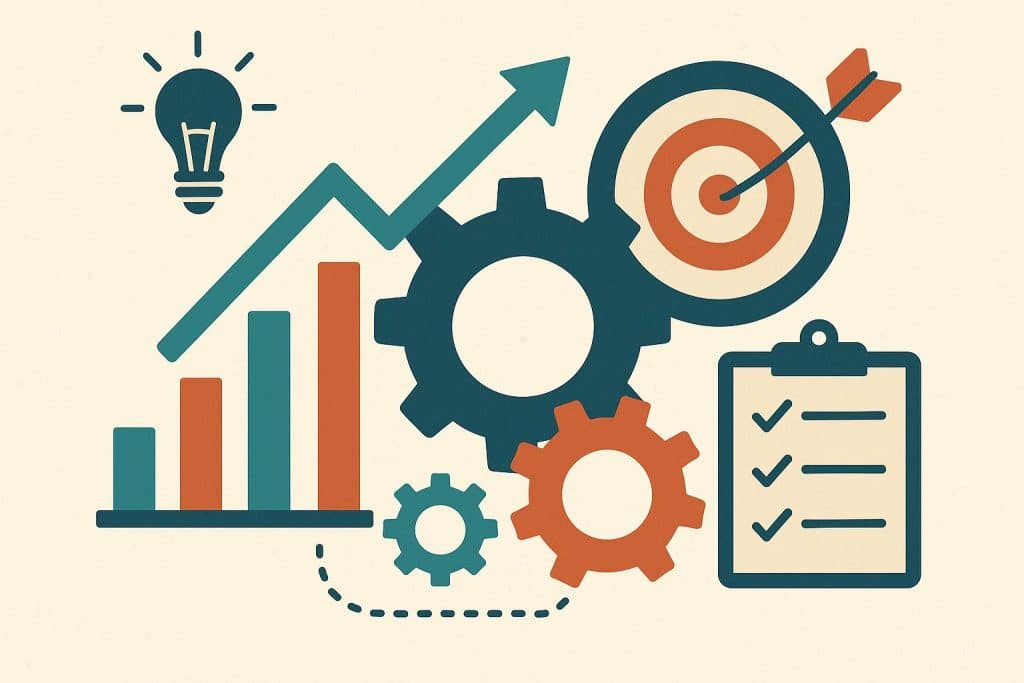 Operational excellence concept with workflow diagrams and efficiency icons for business strategy