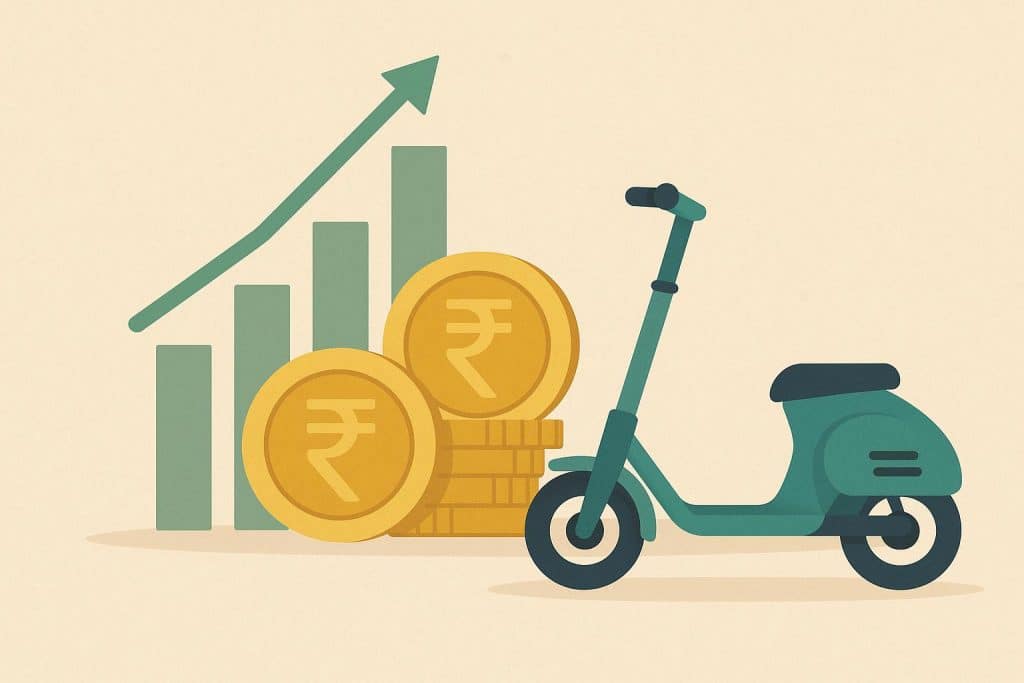 Electric scooters displayed at a showroom reflecting price impact of government subsidies in India