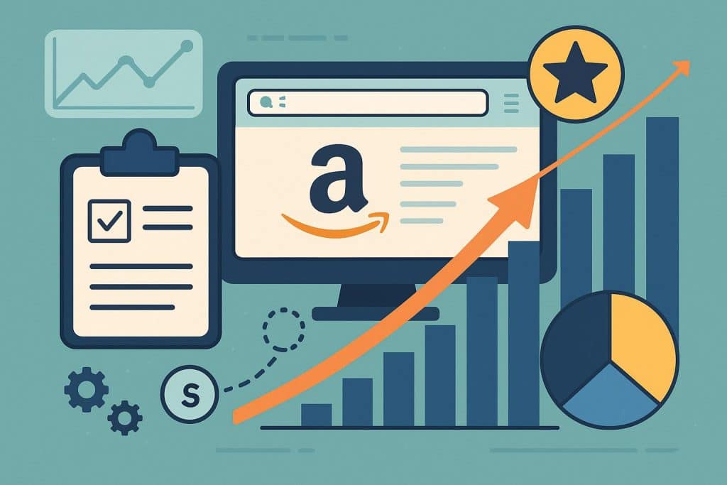 Amazon SEO consultant analyzing product listings and tracking ranking improvements step by step