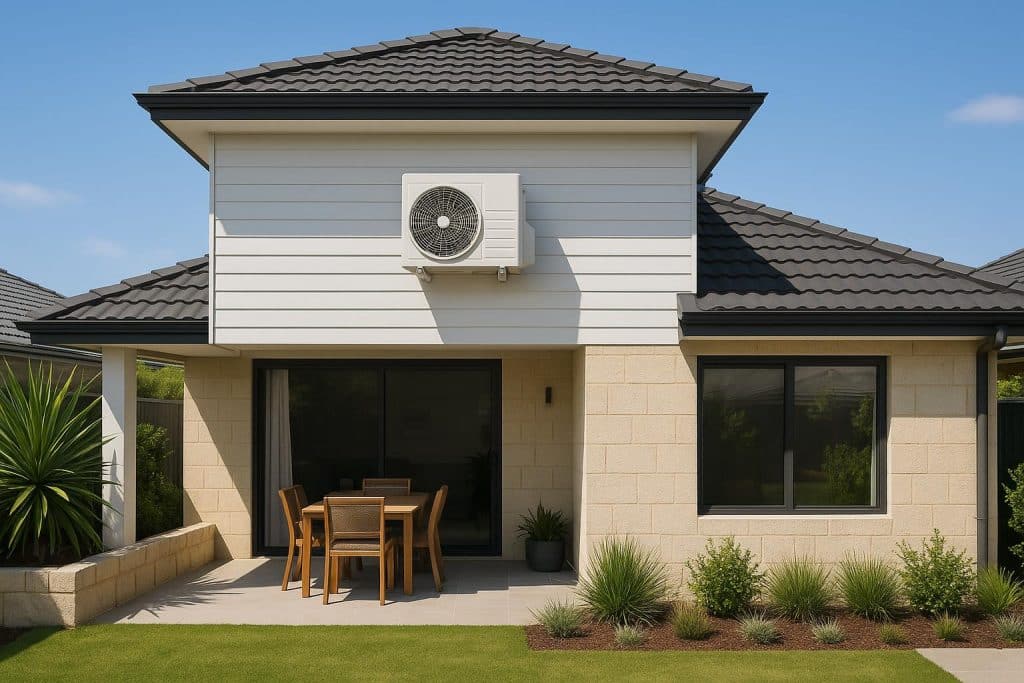 Elevate your Perth home life with modern air conditioning solutions. Modern air conditioning unit installed in a stylish Perth home living room for comfort and efficiency