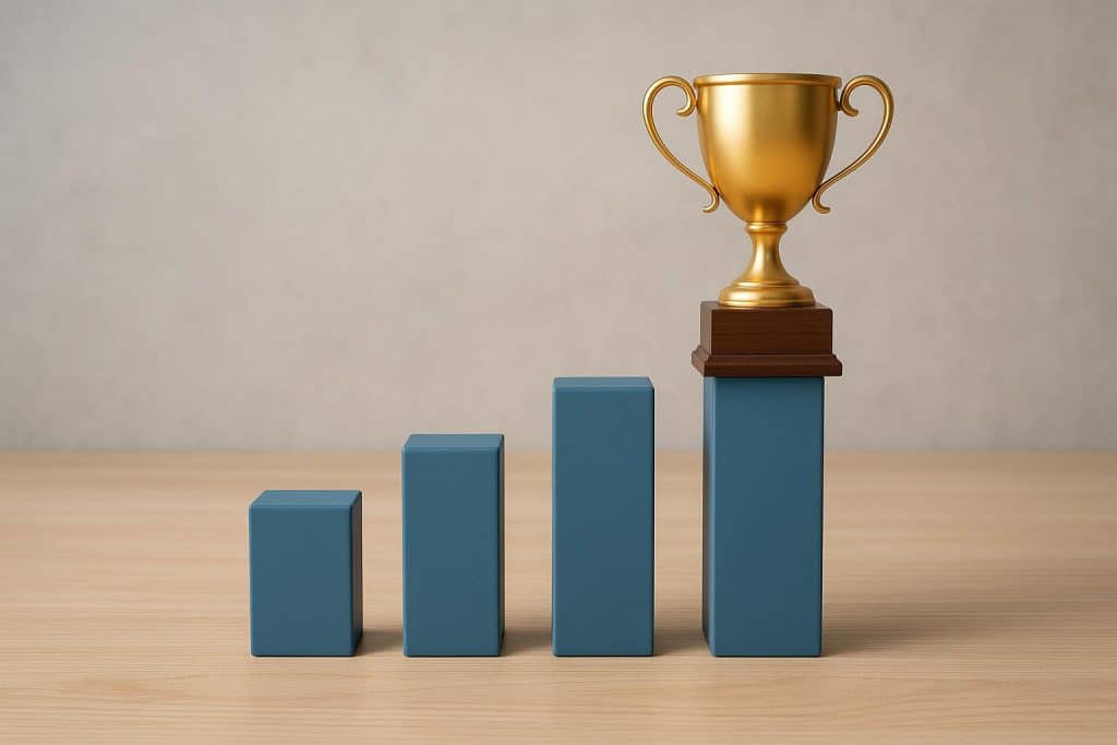 How Custom Trophies Boost Employee Recognition and Motivation Custom trophies on an office desk symbolizing employee recognition and workplace motivation