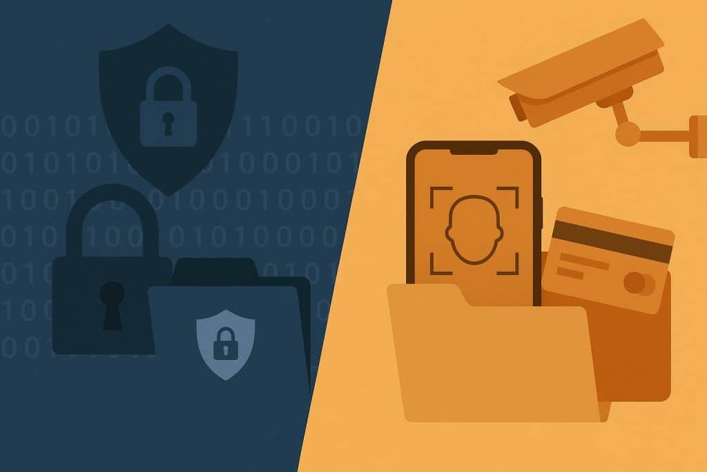A smartphone displaying security settings next to social media apps, symbolizing privacy trade-offs