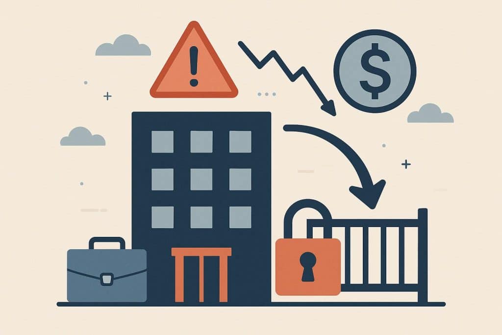 Business owner reviewing financial documents to prevent insolvency and company closure