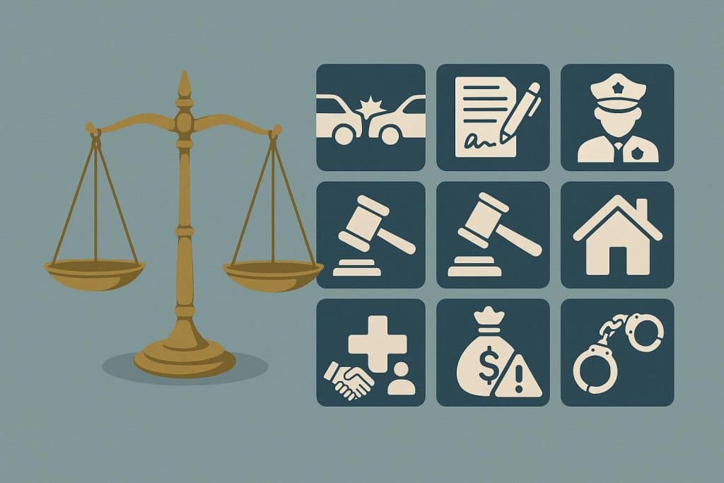 Scales of justice and gavel symbolizing situations requiring legal advice and consultation