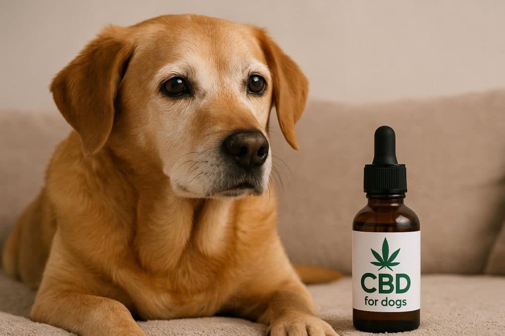 Senior and young dogs relaxing together, illustrating CBD benefits for dogs of all ages