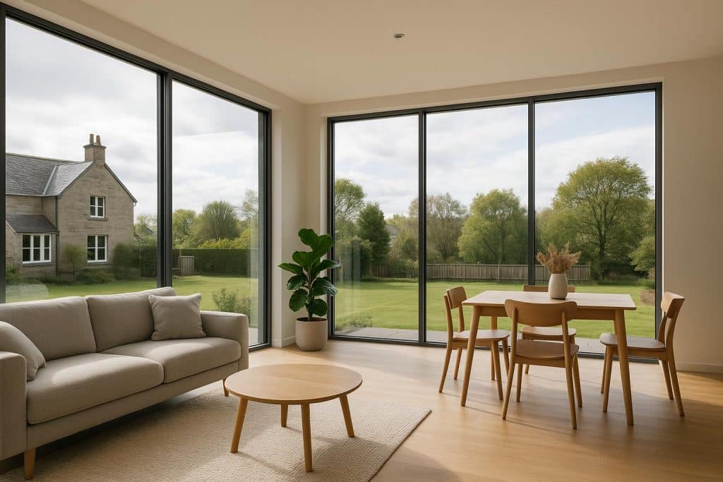 Light and Space: How Modern Windows Enhance Open-Plan Living in Scottish Homes Spacious Scottish open-plan living room with large modern windows maximizing natural light