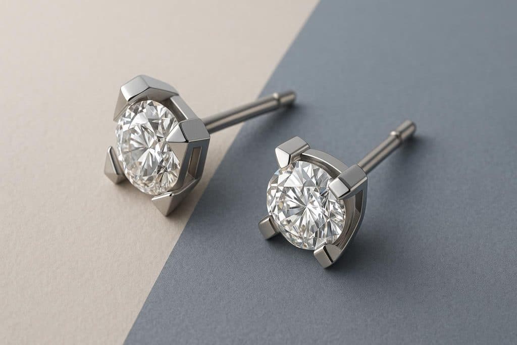 Contemporary diamond stud earrings with unique modern settings showcased on elegant background