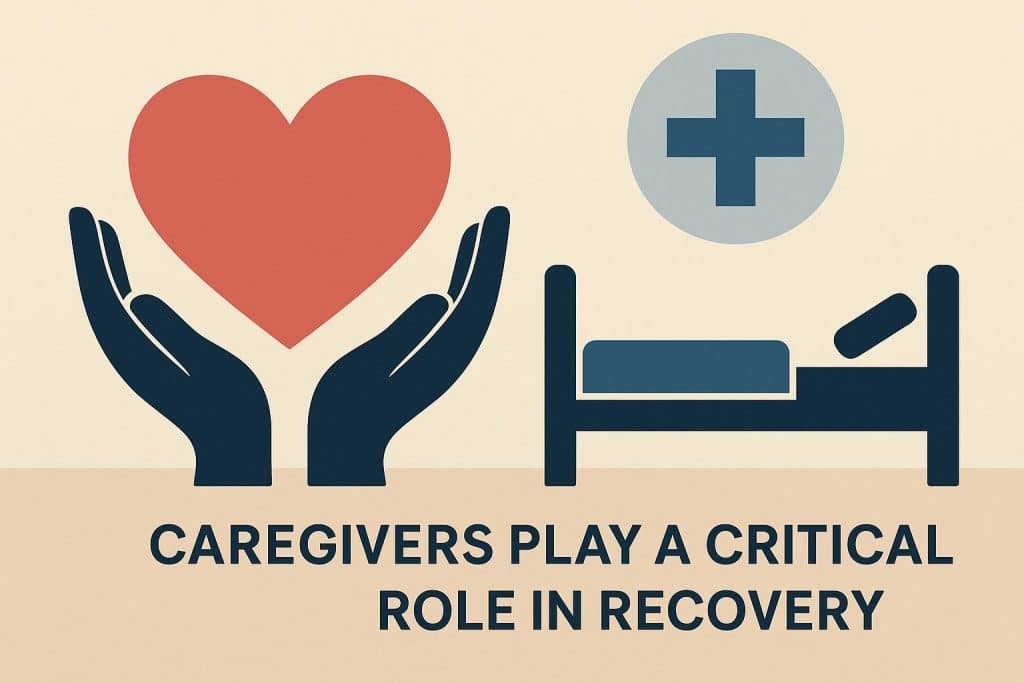 Caregiver supporting patient during recovery, highlighting essential role in healing process